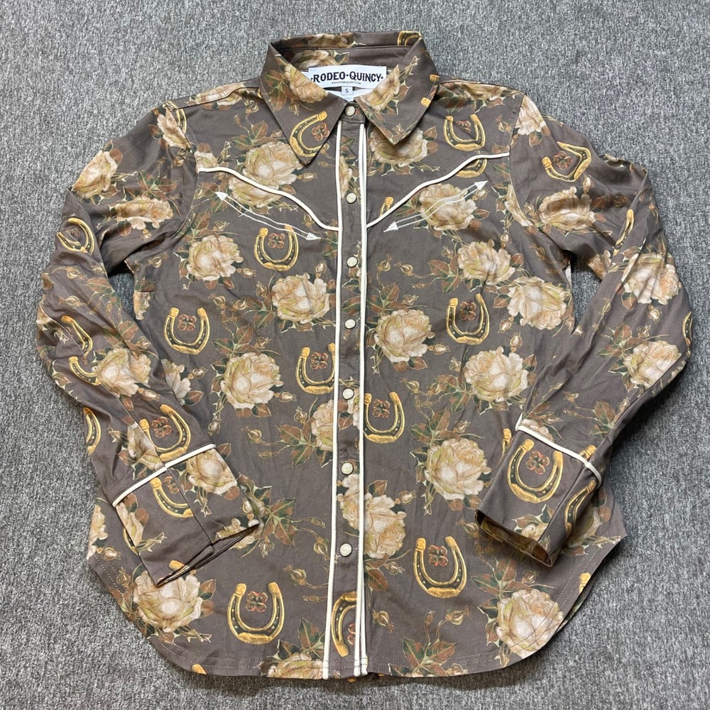 Rodeo Quincy Lucky Belle Women's Horseshoe Western Pearl Snap Shirt Small